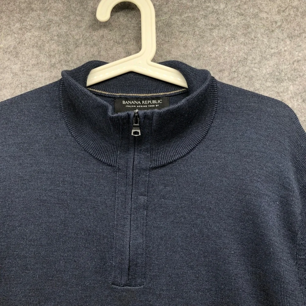 Banana Republic Quarter Zip Sweater Mens L Navy Blue Merino Wool Italian Baruffa